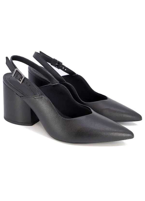 Usaflex - Scarpin Couro Usaflex Slingback Feminino Preto