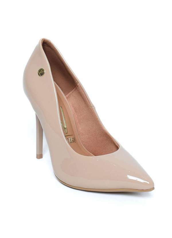 Vizzano - Scarpin Vizzano Bico Fino Salto Alto Verniz Feminino - Bege Bege