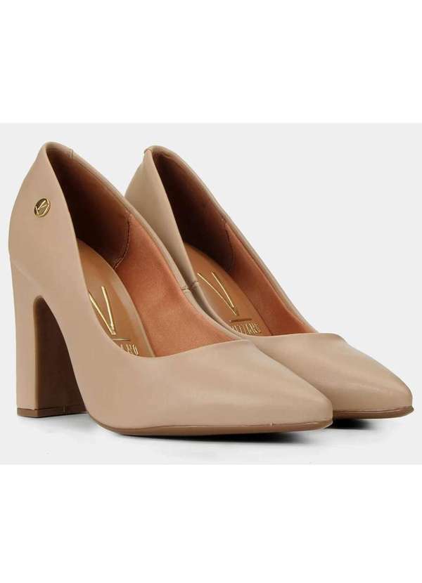 Vizzano - Scarpin Vizzano Bico Fino Salto Bloco Alto Nude