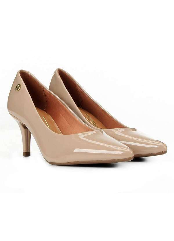 Vizzano - Scarpin Vizzano Bico Fino Salto Medio Verniz Feminino - Bege Bege
