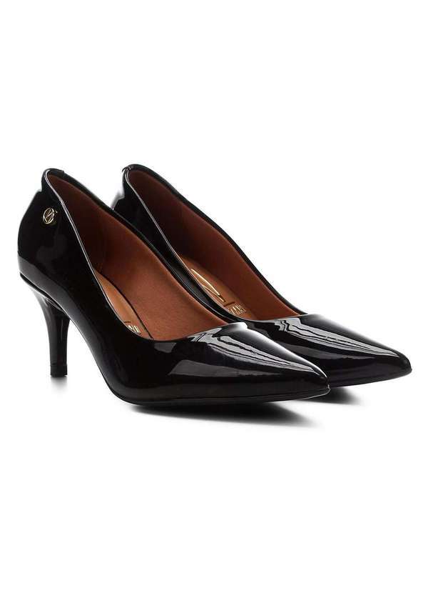Vizzano - Scarpin Vizzano Bico Fino Salto Medio Verniz Feminino Preto