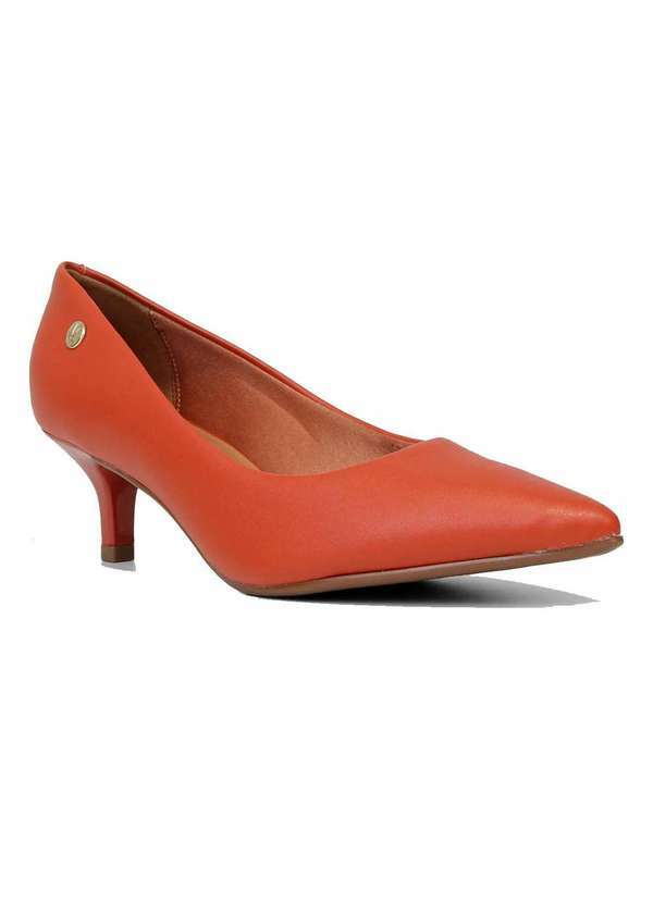 Vizzano - Scarpin Vizzano Salto Baixo Basico Bico Fino Feminino - Telha Laranja