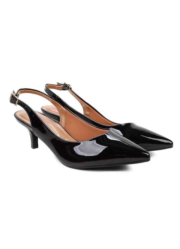 Scarpin Vizzano Salto Baixo Bico Fino Chanel Preto Cabana Magazine