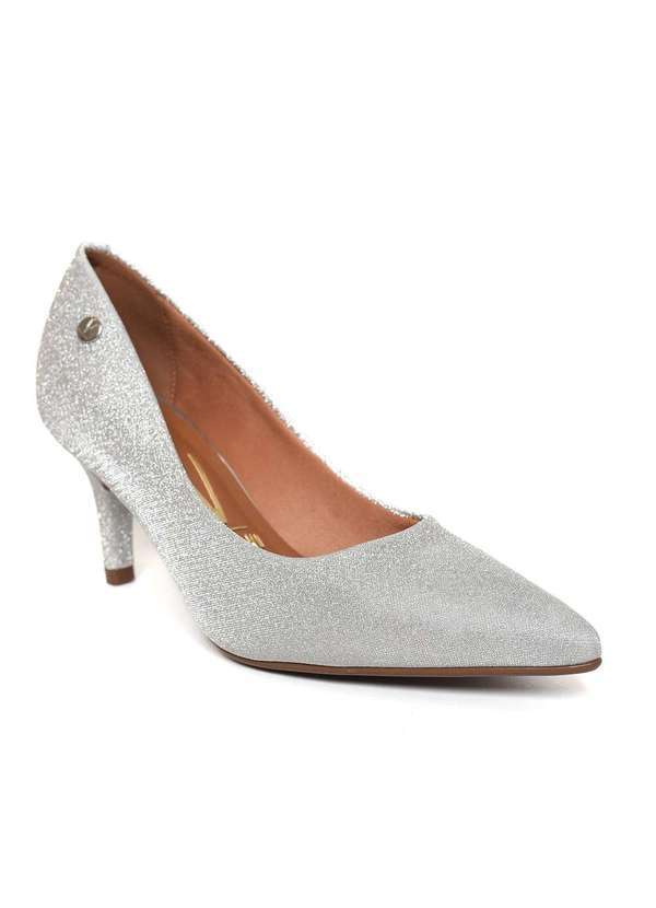 Vizzano - Scarpin Vizzano Tela Shine Paris Gliter Salto Medio Prata