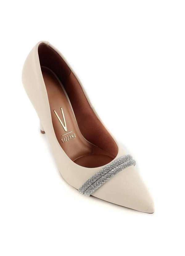 Vizzano - Scarpin Vizzano Tira Strass Salto Alto Branco
