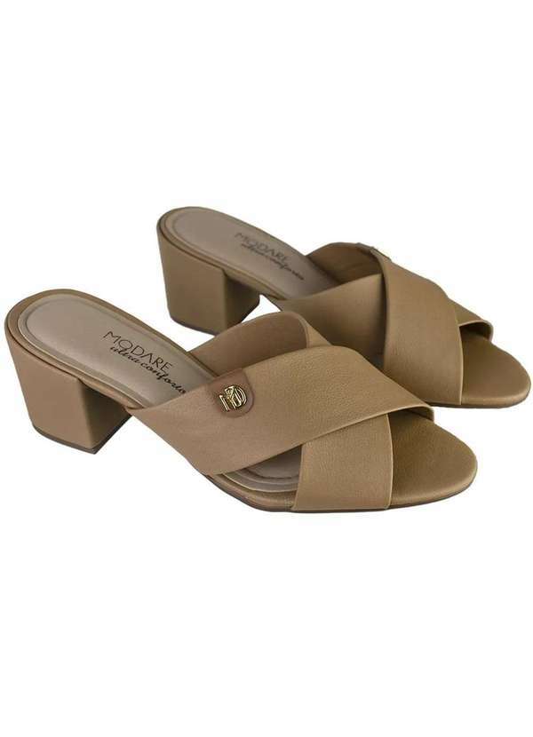 Modare - Tamanco Modare Tiras Cruzadas Salto Baixo Feminino Marrom
