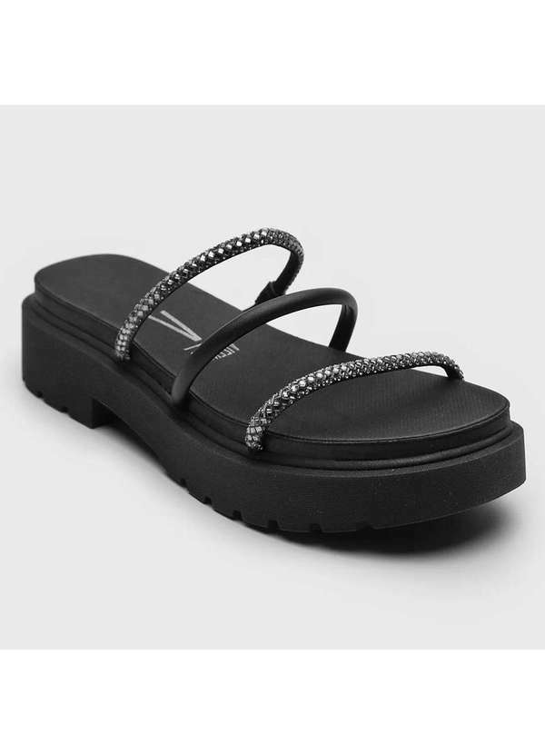 Vizzano - Tamanco Papete Vizzano Tiras Strass Flatform Preto