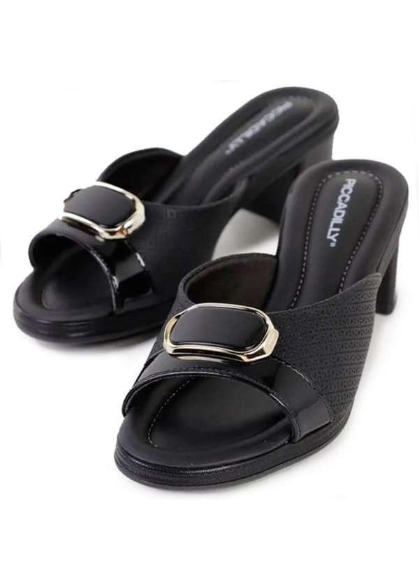 Piccadilly - Tamanco Piccadilly Conforto Detalhe Dourado Preto
