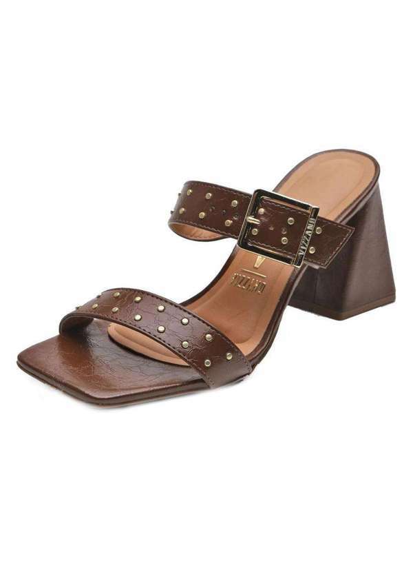 Vizzano - Tamanco Vizzano Fivela Spikes Salto Bloco Marrom