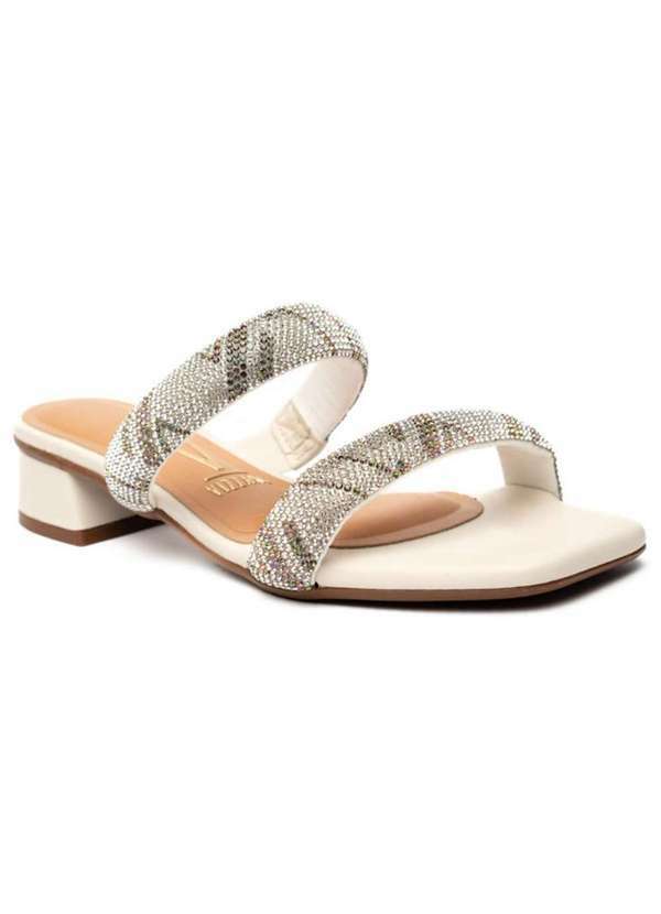 Vizzano - Tamanco Vizzano Salto Baixo Tiras Strass Feminino Branco