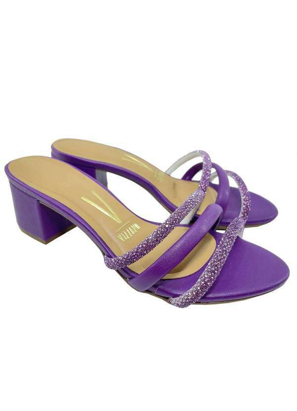 Vizzano - Tamanco Vizzano Strass Meia Cana Salto Bloco Roxo