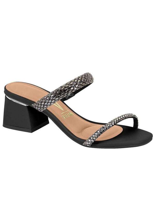 Vizzano - Tamanco Vizzano Tiras Pedrarias Salto Bloco Feminino Preto