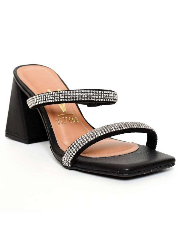 Vizzano - Tamanco Vizzano Tiras Strass Salto Bloco Preto