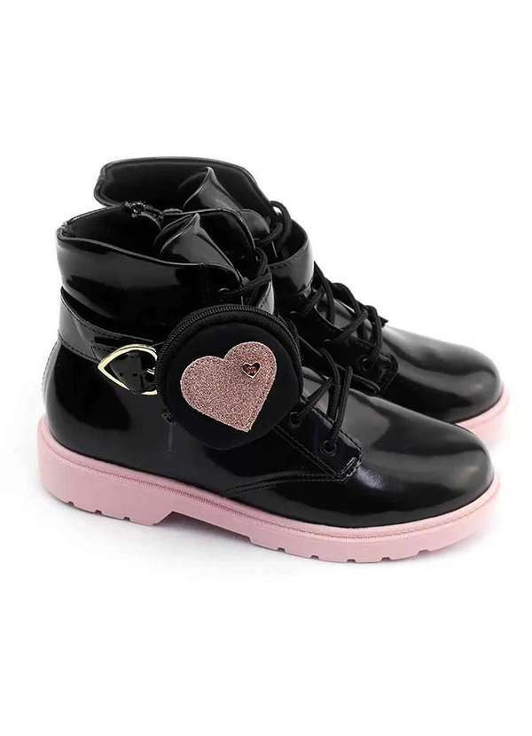 Molekinha - Bota Infantil Molekinha Coturno Coracao Verniz Preto