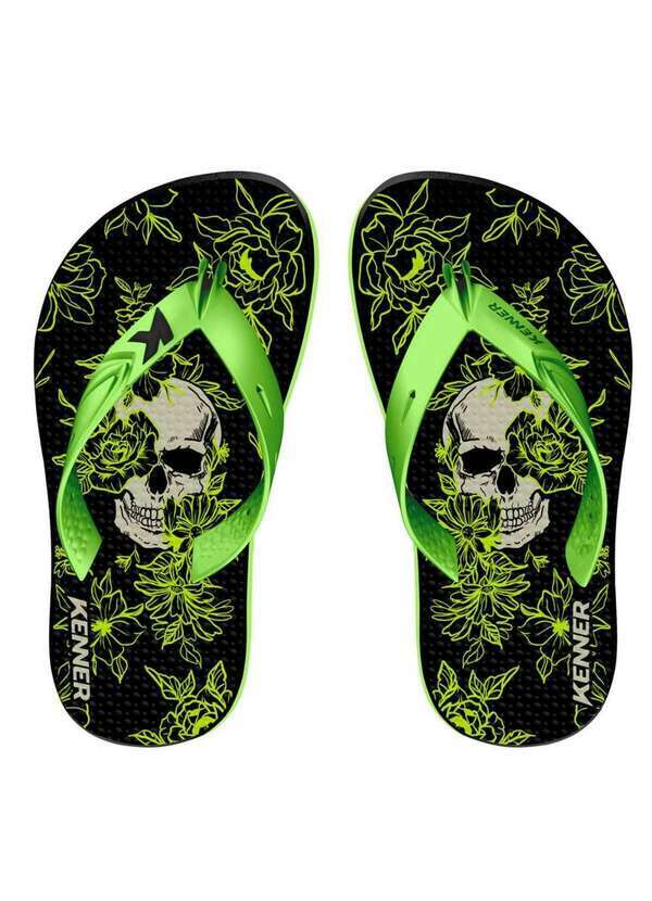 Kenner - Chinelo Infantil Kenner Summer Caveira Floral Preto