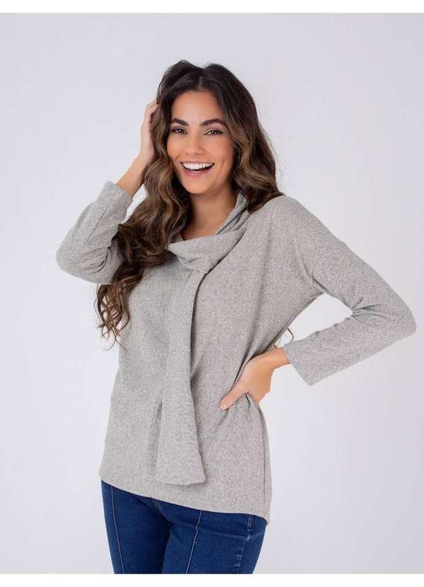 Susie Modas - Blusa Gola Faixa Feminina Cinza