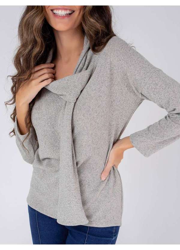 Susie Modas - Blusa Gola Faixa Feminina Cinza 3