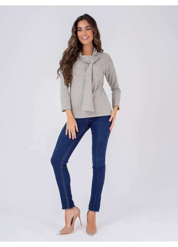 Susie Modas - Blusa Gola Faixa Feminina Cinza 4