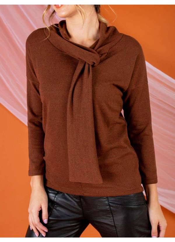 Susie Modas - Blusa Gola Faixa Feminina Marrom 3