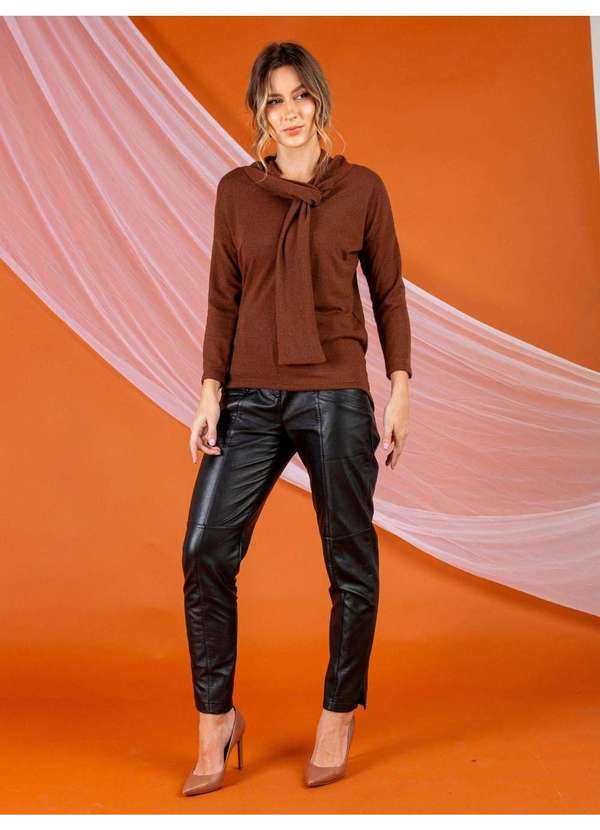 Susie Modas - Blusa Gola Faixa Feminina Marrom 4