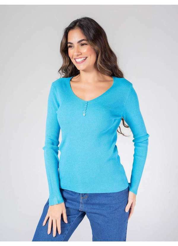 Susie Modas - Blusa Modal Decote Botão Feminino Azul