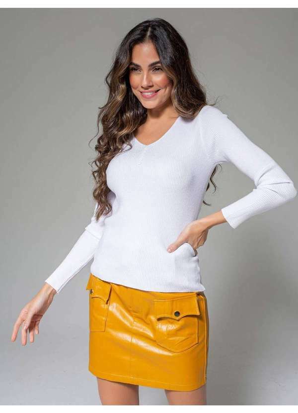 Susie Modas - Blusa Modal Decote Botão Feminino Branco