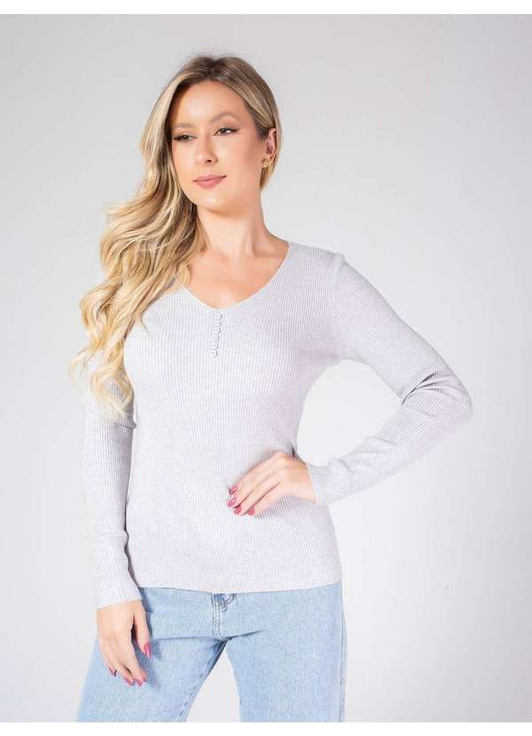 Susie Modas - Blusa Modal Decote Botão Feminino Cinza