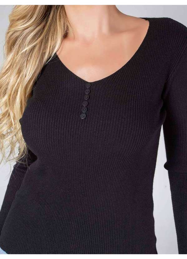 Susie Modas - Blusa Modal Decote Botão Feminino Preto 3