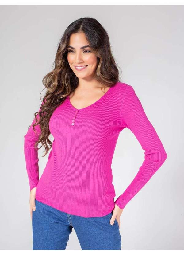 Susie Modas - Blusa Modal Decote Botão Feminino Rosa