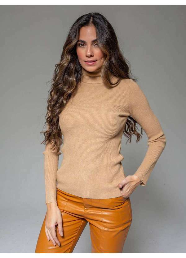 Susie Modas - Blusa  Modal Gola Alta Feminina Bege