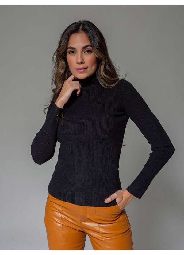 Susie Modas - Blusa  Modal Gola Alta Feminina Preto
