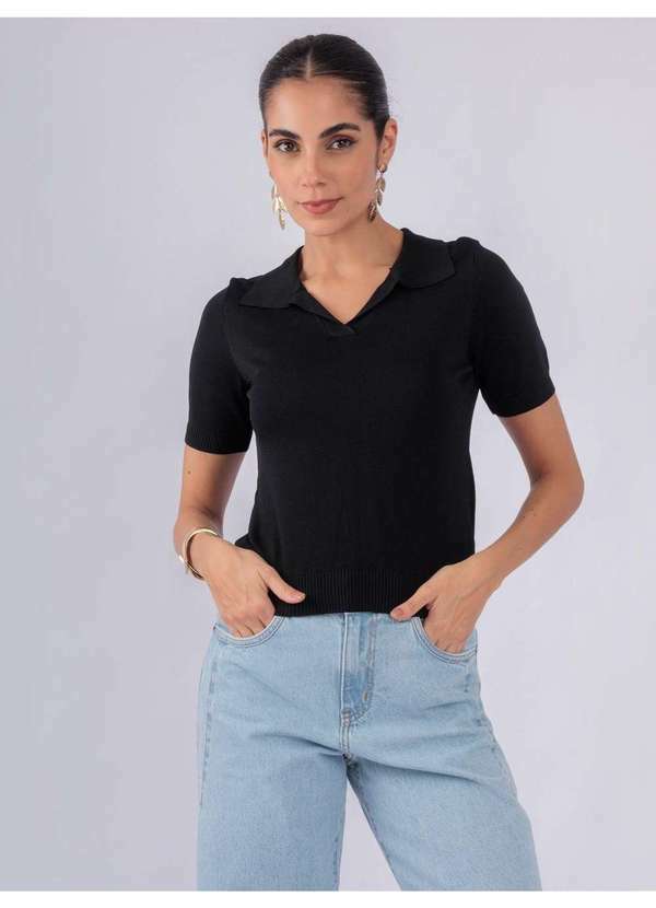 Susie Modas - Blusa Modal Gola Polo Preto