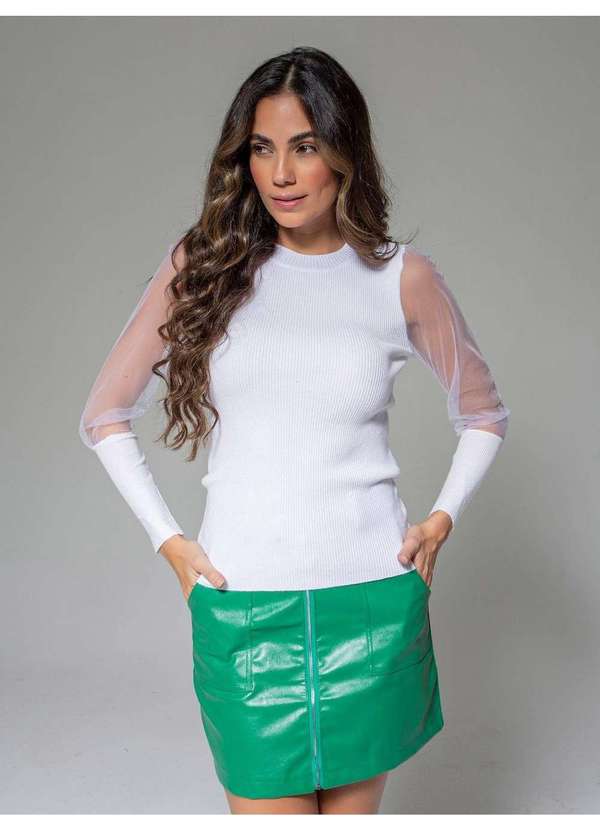 Susie Modas - Blusa Modal Manga Tule Feminina Branco