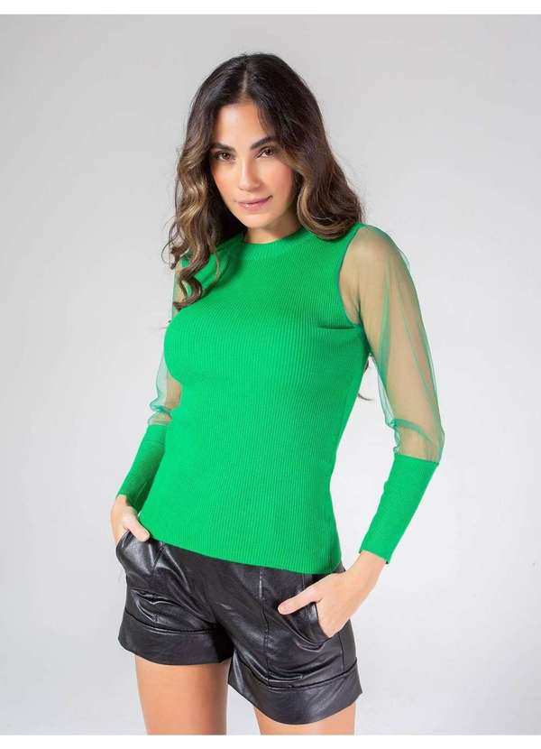 Susie Modas - Blusa Modal Manga Tule Feminina Verde