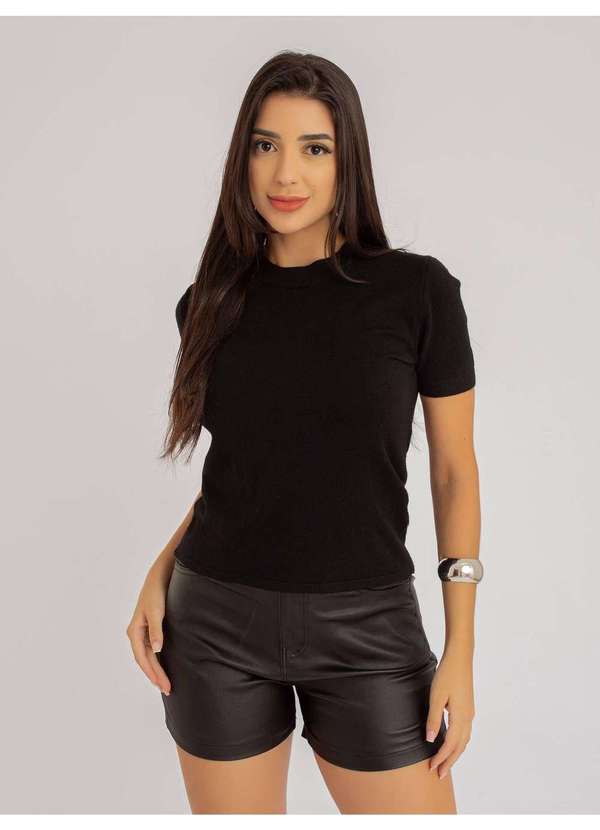 Susie Modas - Blusa Susie Modal Manga Curta Feminino Preto