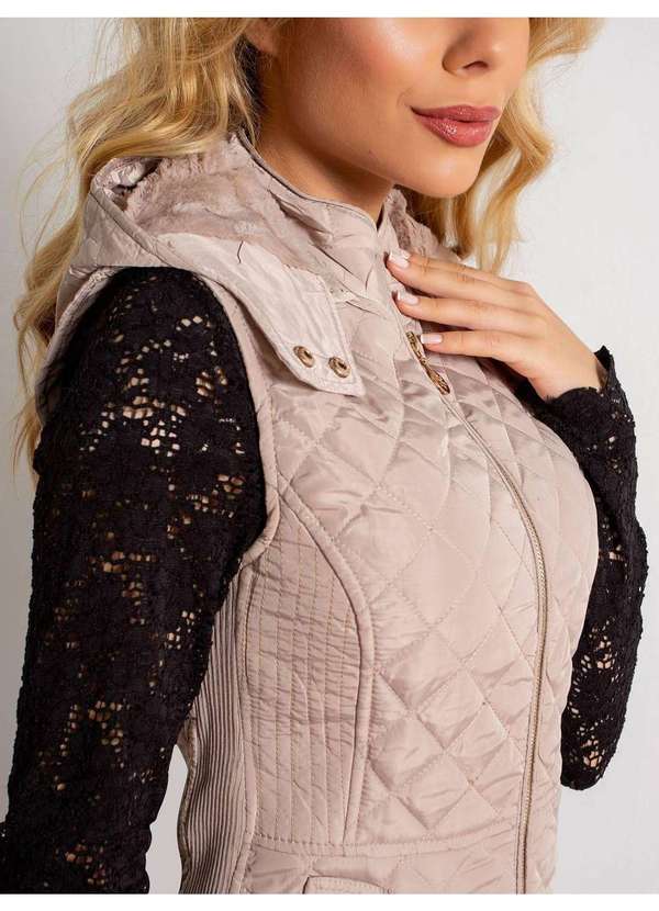 Susie Modas - Colete com Capuz Feminino Bege 3