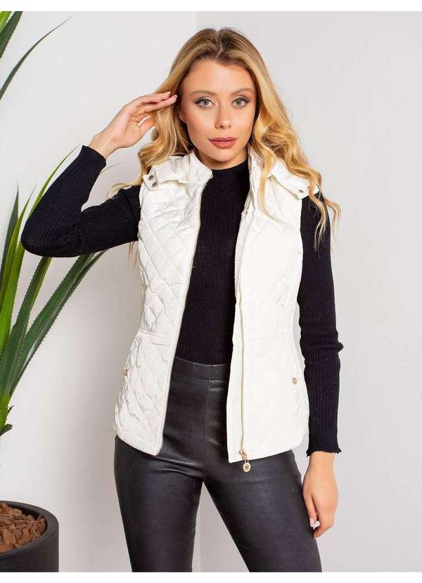 Susie Modas Colete com Capuz Feminino Branco