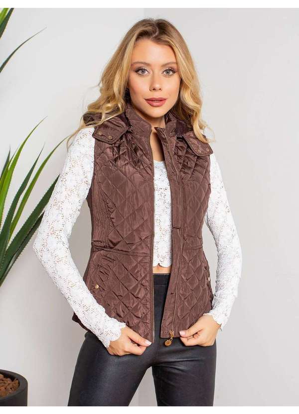 Susie Modas - Colete com Capuz Feminino Marrom