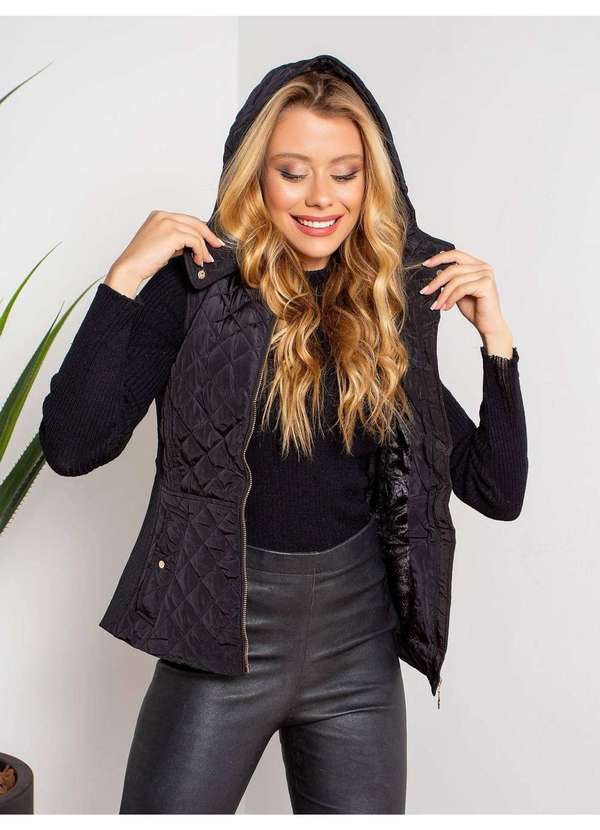Susie Modas - Colete com Capuz Feminino Preto