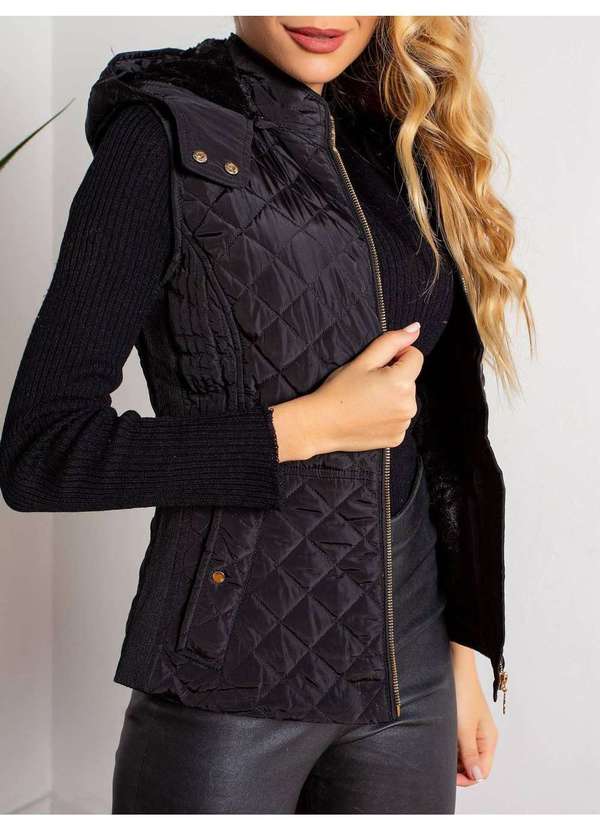 Susie Modas - Colete com Capuz Feminino Preto 3
