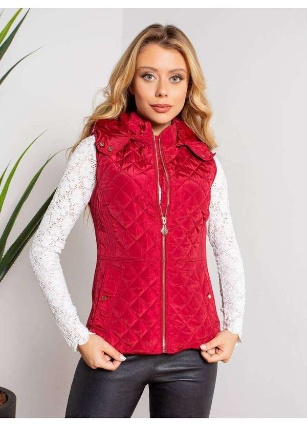 Susie Modas - Colete com Capuz Feminino Vermelho