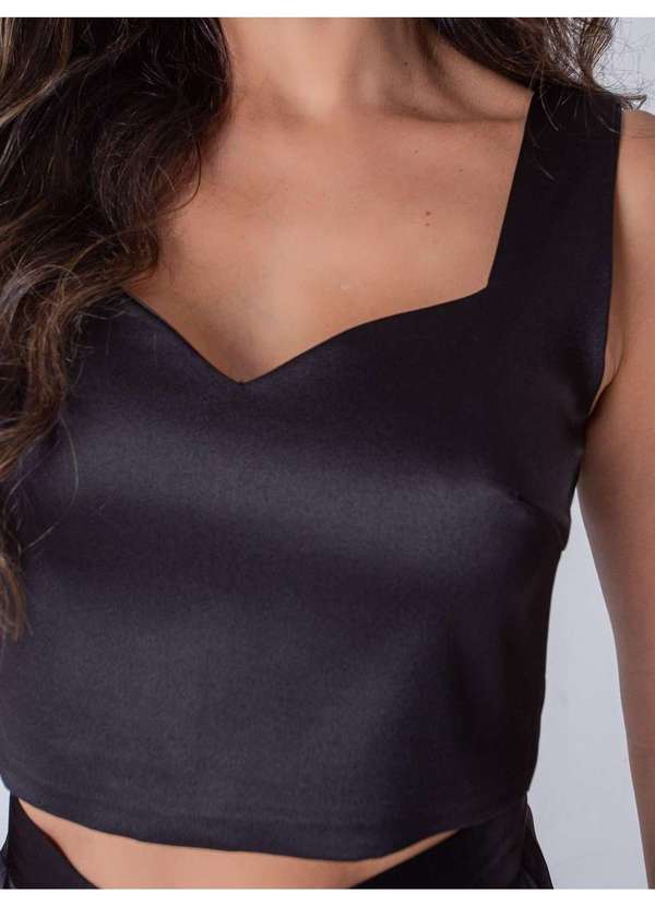 Susie Modas - Conjunto Acetinado Top e Short Feminino Preto 3