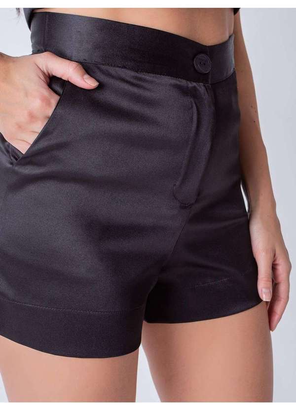 Susie Modas - Conjunto Acetinado Top e Short Feminino Preto 4