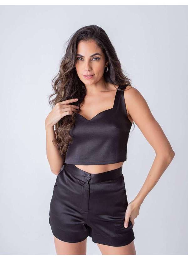 Susie Modas - Conjunto Acetinado Top e Short Feminino Preto 5