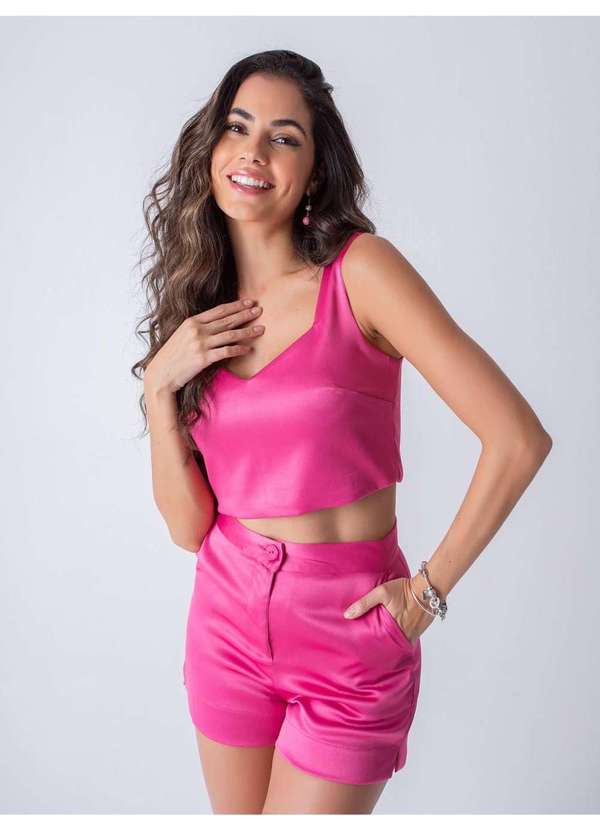 Susie Modas - Conjunto Acetinado Top e Short Feminino Rosa