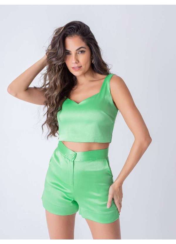 Susie Modas - Conjunto Acetinado Top e Short Feminino Verde