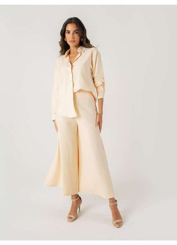 Susie Modas - Conjunto Camisa e Calça Viscose Feminino Bege 5
