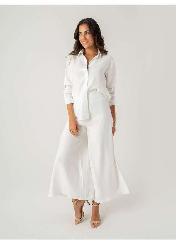 Susie Modas - Conjunto Camisa e Calça Viscose Feminino Branco