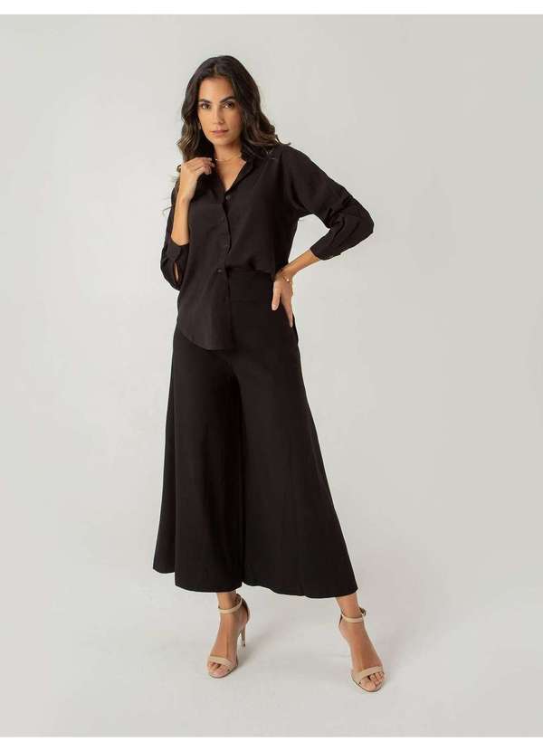 Susie Modas - Conjunto Camisa e Calça Viscose Feminino Preto