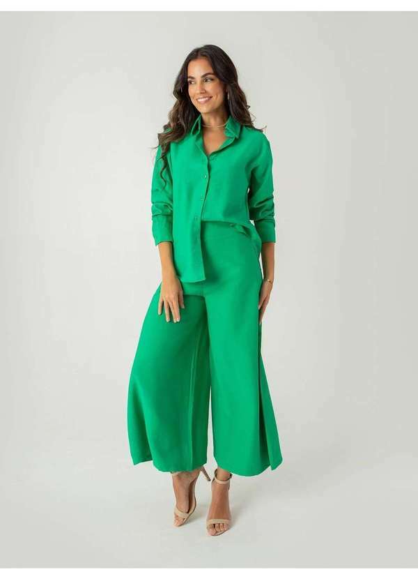 Susie Modas - Conjunto Camisa e Calça Viscose Feminino Verde